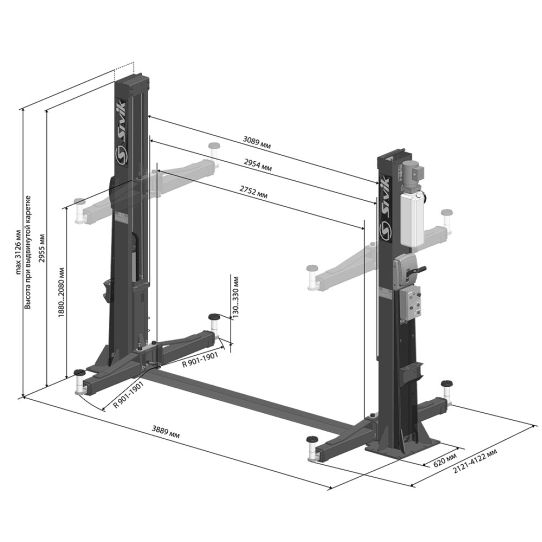Двухстоечный подъемник Sivik ПГА-5000-НС Синий 5т, электрогидравлический, 380В, с нижней синхронизацией, 130-2080 мм