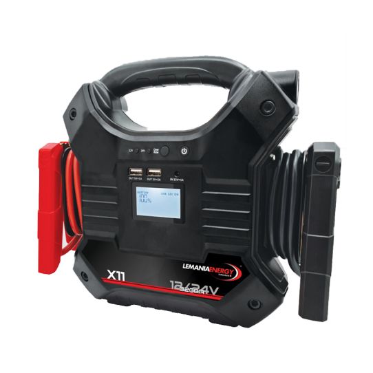 Пусковое устройство бустер пусковой ток до 3200А 12/24В с LiFePO4 аккумулятором 24000мАч и цифровым дисплеем LEMANIA ENERGY X11