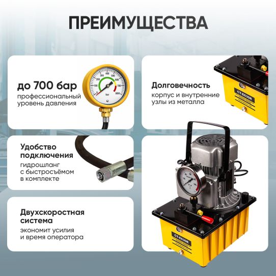 Гидравлический насос поршневой с электроприводом Car-Tool CT-E630R 