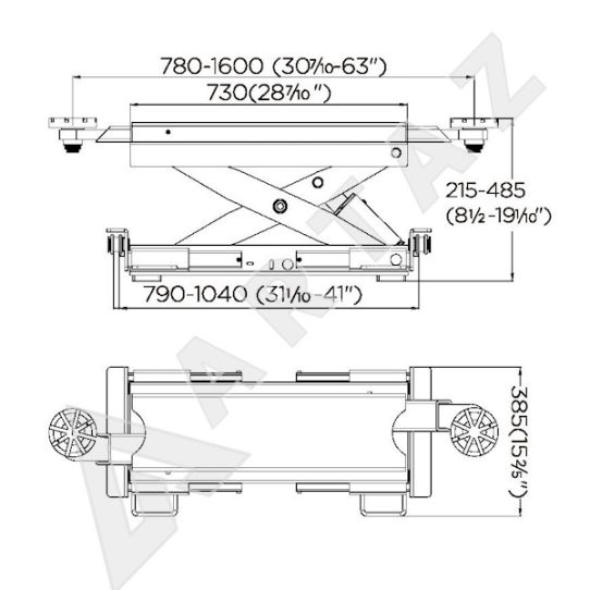 Траверса пневмогидравл. для ножничных и 4-стоечных, в яму, 3 т, Техносоюз TH-3TP