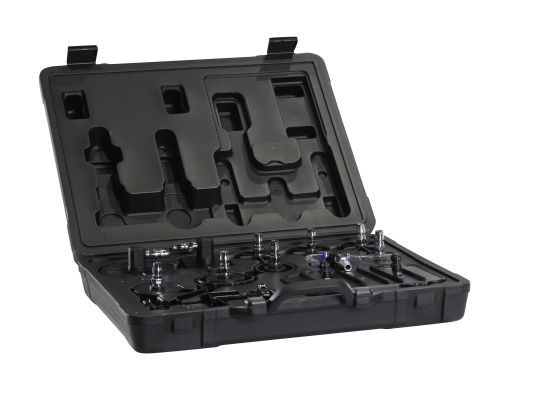 Установка для прокачки и замены тормозной жидкости пневматическая с манометром, емкость жидкости 6 л, KraftWell KRW1883