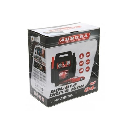 Пусковое устройство 12В 24В максимальный ток пуска 1500А, Li-Polymer аккумулятор 34000мАч, встроенный фонарик, Aurora DOUBLE DRIVE 1500 14542
