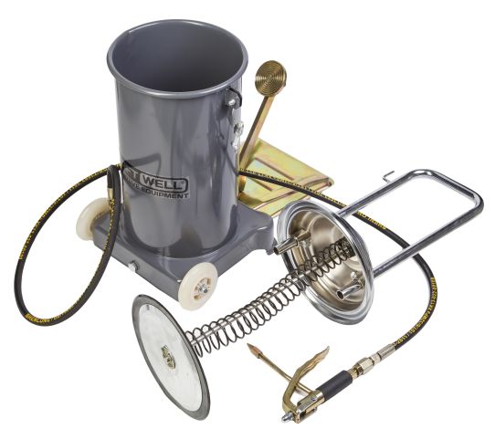 Нагнетатель смазки ножной для бочек на 12 л, Kraftwell KRW1798.FN, механический, с подающим шлангом на 2.5 м