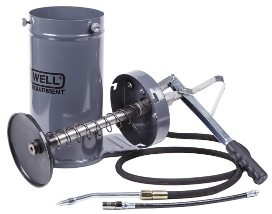 Нагнетатель смазки ручной для бочек на 5 л, Kraftwell KRW1797B, механический, с подающим шлангом на 1.5 м