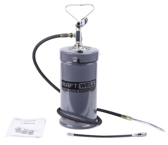 Нагнетатель смазки ручной для бочек на 5 л, Kraftwell KRW1797B, механический, с подающим шлангом на 1.5 м