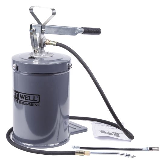 Нагнетатель смазки ручной для бочек на 10 л, Kraftwell KRW1797A, механический, с подающим шлангом на 1.5 м