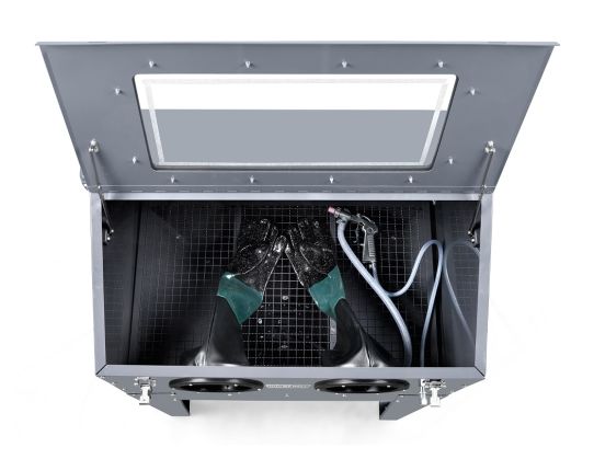 Пескоструйная камера KraftWell KRW-SB220F, с фронтальной загрузкой, 220 л, напольная, инжекторного типа, с давлением воздуха 6-8 бар