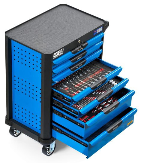 Тележка инструментальная KraftWell KRW-TTB+SET277, 7 ящиков с набором инструментов 277 предметов