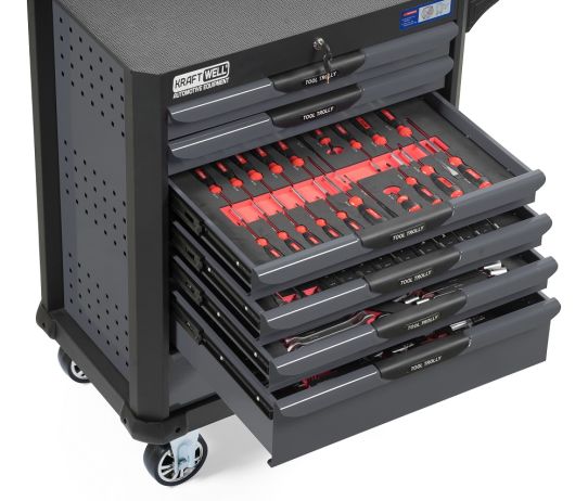 Тележка инструментальаня KraftWell KRW-TTG+SET277, 7 ящиков, с набором инструментов 277 предметов