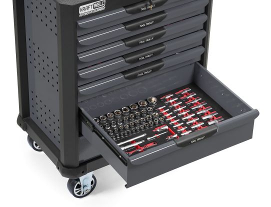 Тележка инструментальаня KraftWell KRW-TTG+SET277, 7 ящиков, с набором инструментов 277 предметов