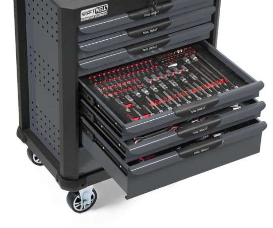 Тележка инструментальаня KraftWell KRW-TTG+SET277, 7 ящиков, с набором инструментов 277 предметов