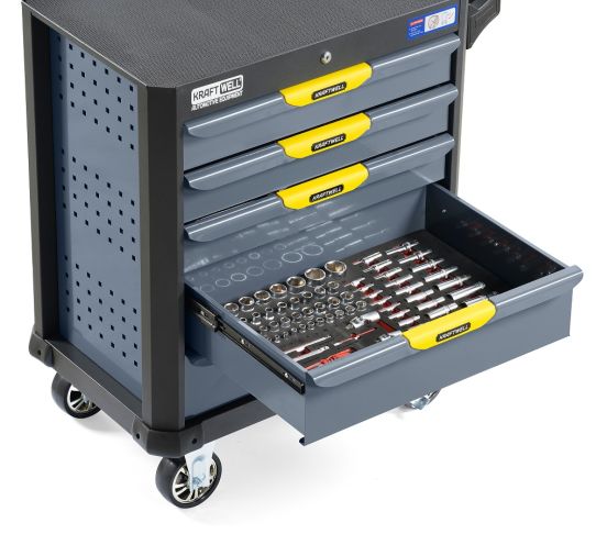 Тележка инструментальная KraftWell KRW-TTG+SET157, 5 ящиков, с набором инструментов 157 предметов