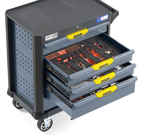 Тележка инструментальная KraftWell KRW-TTG+SET157, 5 ящиков, с набором инструментов 157 предметов
