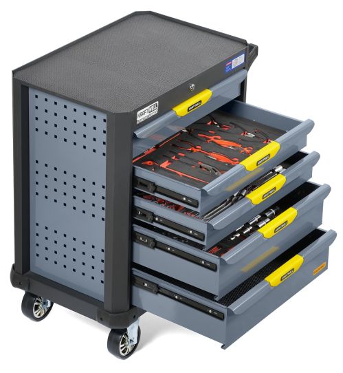 Тележка инструментальная KraftWell KRW-TTG+SET157, 5 ящиков, с набором инструментов 157 предметов