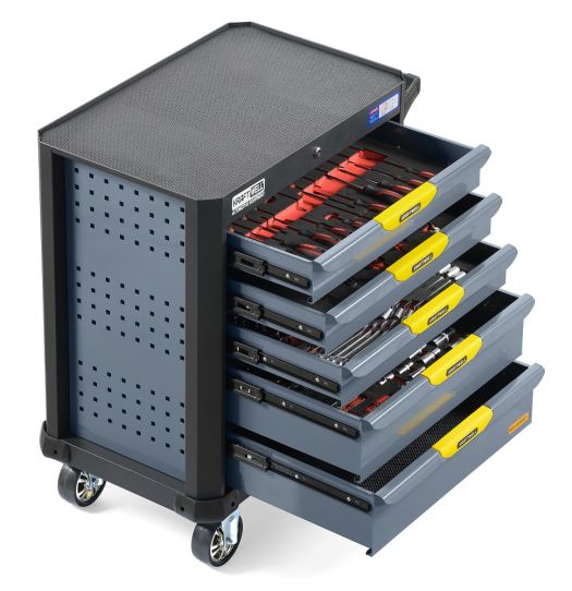 Тележка инструментальная KraftWell KRW-TTG+SET157, 5 ящиков, с набором инструментов 157 предметов