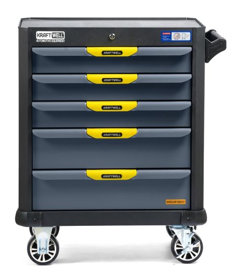 Тележка инструментальная KraftWell KRW-TTG+SET157, 5 ящиков, с набором инструментов 157 предметов
