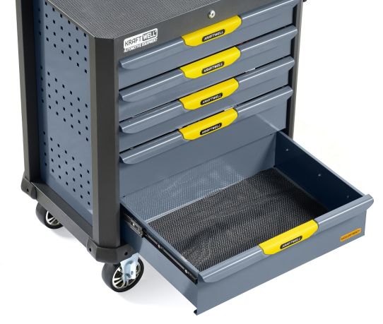 Тележка инструментальная KraftWell KRW-TTG+SET157, 5 ящиков, с набором инструментов 157 предметов