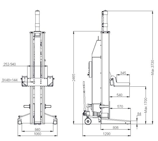 Подкатной подъемник для грузовых автомобилей электрогидравлический 34т KraftWell KRW4H8, 4 колонны