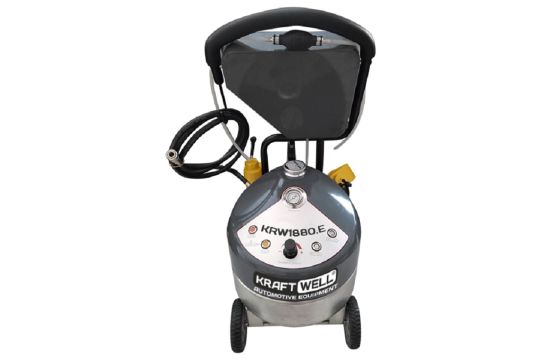 Установка для прокачки тормозной жидкости электрическая 220В, с регулировкой скорости подачи, передвижная, KraftWell KRW1880.E