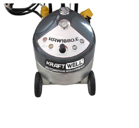 Установка для прокачки тормозной жидкости электрическая 220В, с регулировкой скорости подачи, передвижная, KraftWell KRW1880.E