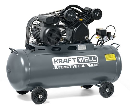 Поршневой компрессор 100 л, 420 л/м, 220В, 2.2 кВт, ременной, масляный KraftWell KRW-AC420-100L/220