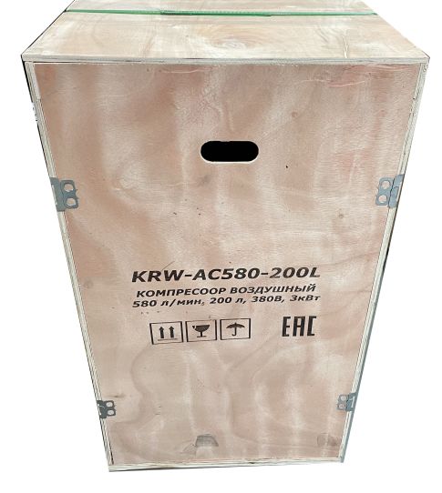 Поршневой компрессор 200 л, 580 л/м, 380В, 3 кВт, ременной, масляный KraftWell KRW-AC580-200L