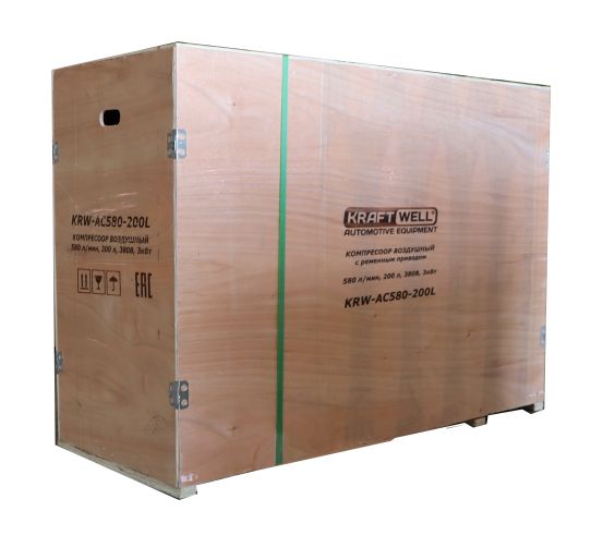 Поршневой компрессор 200 л, 580 л/м, 380В, 3 кВт, ременной, масляный KraftWell KRW-AC580-200L