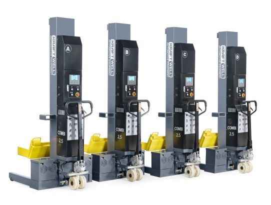 Подкатной подъемник для грузовых автомобилей электрогидравлический 10т KraftWell COMBI2.5, 4 колонны