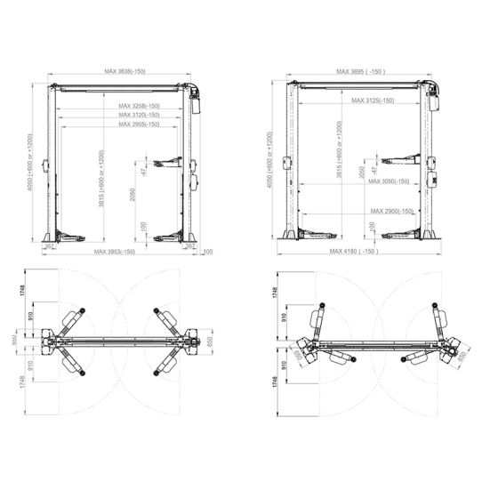 Двухстоечный подъемник BRIGHT BETA45_RAL7016 4.5т, электрогидравлический, 380В, с верхней синхронизацией, 100-2050 мм