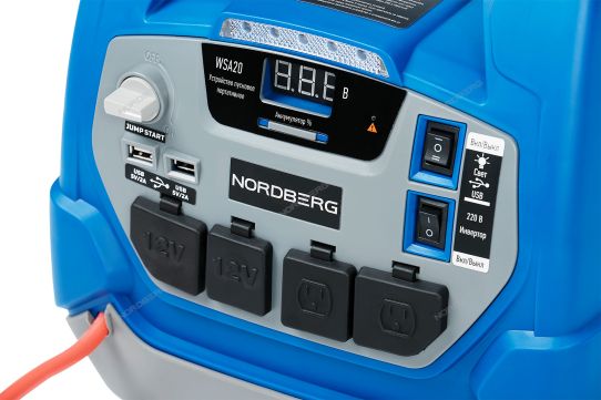 Пусковое устройство 12 В, ток пуска 1250 А, встроенный компрессор, Power Bank, Li-Ion 18 А·ч Nordberg WSA20