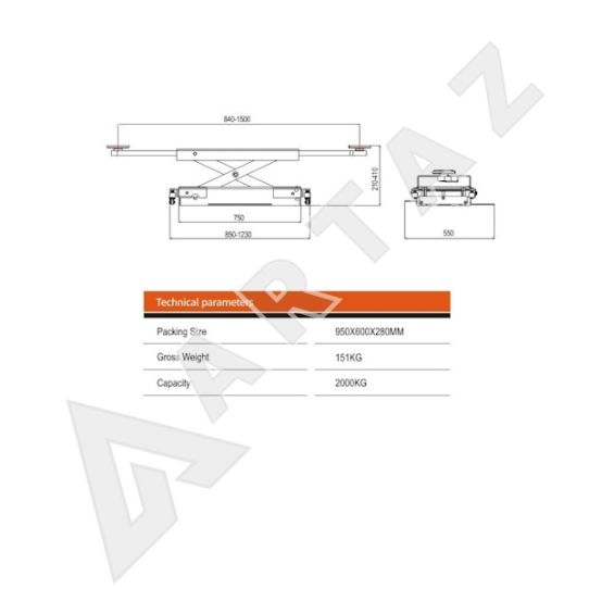 Траверса пневмогидравлическая для ножничных/четырёхстоечных в яму, 2т ТехносоюзES2.2P
