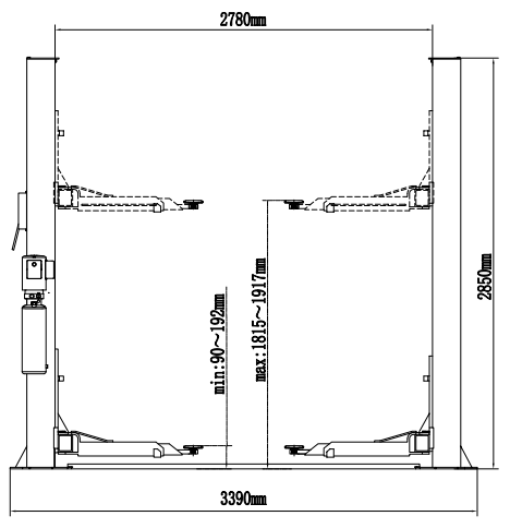 Двухстоечный подъемник Atis A240XM (CЕРЫЙ) 4т, электрогидравлический, 220 и 380В, с нижней синхронизацией, 89-1922 мм