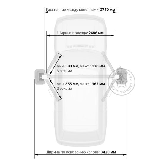 Двухстоечный подъемник Launch GL01924-G 4т, электрогидравлический, 380В, с верхней синхронизацией, 110-1920 мм