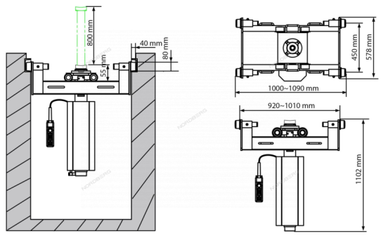 Канавный электрический навесной одноштоковый подъемник на 14 т N14T-AC Nordberg