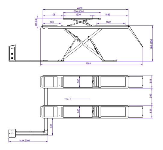 Ножничный электогидравлический подъемник 4 т, низкопрофильный, серый, TLT-840 WAF Launch