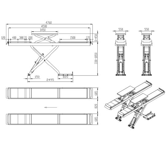 Ножничный подъемник электрогидравлический 4 т серый для легковых и внедорожников Launch TLT-840 WA