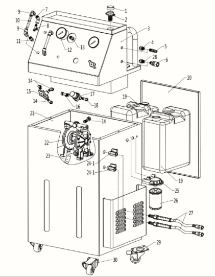 Установка для замены и промывки масла в АКПП, пневматическая, 2x30 л, с фильтром KraftWell KRW1848