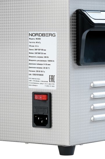 Ультразвуковая ванна 3.95л 40 кГц с подогревом и дегазацией, 220В Nordberg NU45D