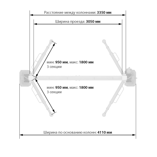 Двухстоечный подъемник Astrade GL01930 5т, электрогидравлический, 380В, с верхней синхронизацией, 110-4810 мм