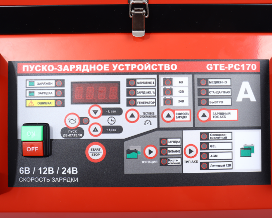 Пуско-зарядное устройство для аккумуляторов 6В, 12В и 24В с пусковым током 1000A GTE-PC170