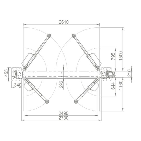 Двухстоечный подъемник BRIGHT ALPHA 45_RAL7016 4.5т, электрогидравлический, 380В, с нижней синхронизацией, 95-2045 мм