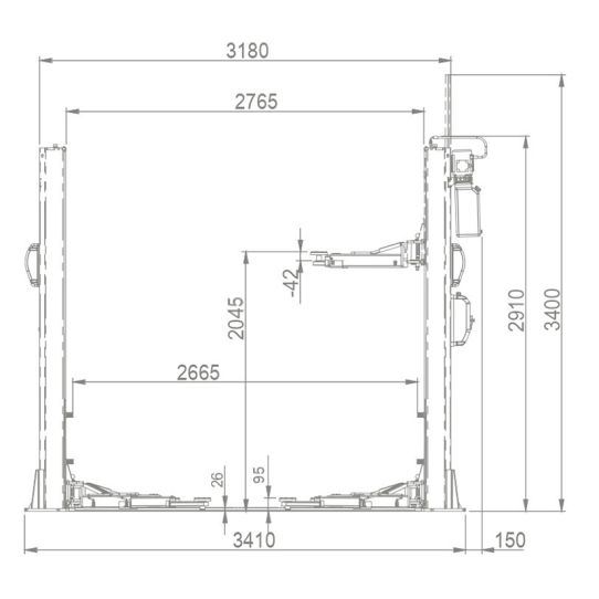 Двухстоечный подъемник BRIGHT ALPHA 45_RAL7016 4.5т, электрогидравлический, 380В, с нижней синхронизацией, 95-2045 мм