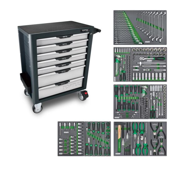 Тележка инструментальная TOPTUL GE-26109, 7 ящиков, с набором инструментов 261 предмет 