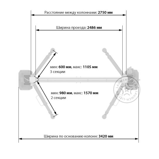 Двухстоечный подъемник Launch GL01926-G 4.5т, электрогидравлический, 380В, с верхней синхронизацией, 110-1850 мм