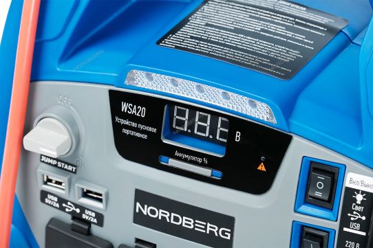 Пусковое устройство 12 В, ток пуска 1250 А, встроенный компрессор, Power Bank, Li-Ion 18 А·ч Nordberg WSA20