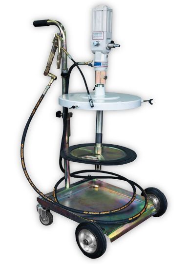 Нагнетатель смазки для бочек 40-60 л, пневматический насос 50:1 с мобильной тележкой Trommelberg UZM2060
