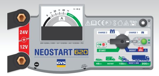 Пуско-зарядное устройство для 12В и 24В аккумуляторов, пусковой ток 620А GYS 025288