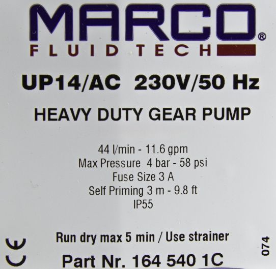 Насос электрический шестеренный для дизеля, масла и воды 220В 10 л/м Marco UP14/AC 1645401С