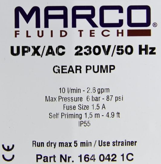 Насос электрический шестеренчатый для дизеля, масла и воды 220В 44 л/м Marco UPX/AC 1640421C нержавейка