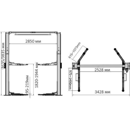 Подъемник двухстоечный 4т 380В электрогидравлический с верхней синхронизацией Atis E240SAC 380V